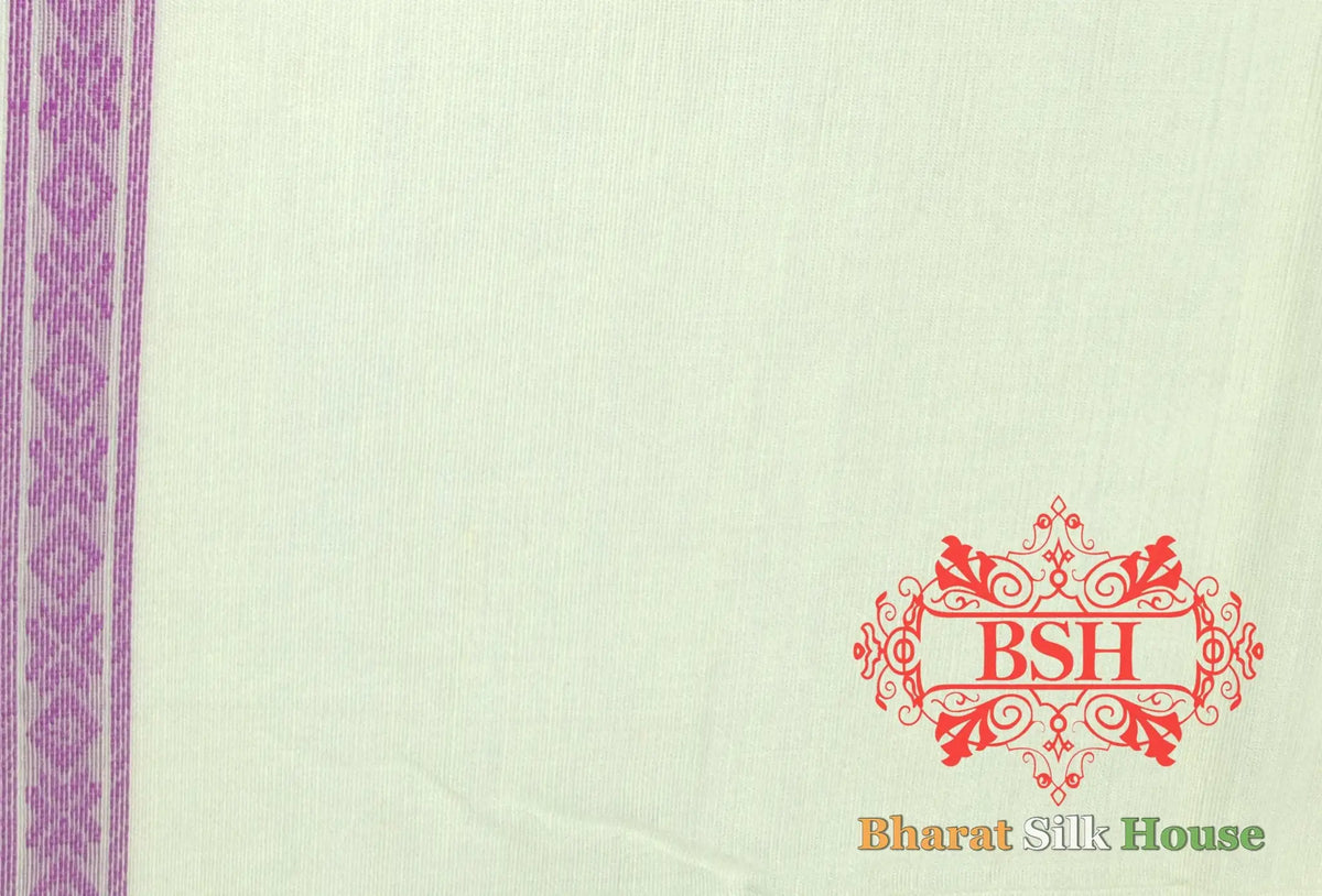 Off White/Magenta Woven Banarasi Cotton Saree - Bharat Silk House Banarasi Cotton