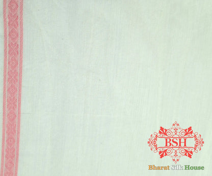Off White/Peach Woven Banarasi Cotton Saree - Bharat Silk House Banarasi Cotton
