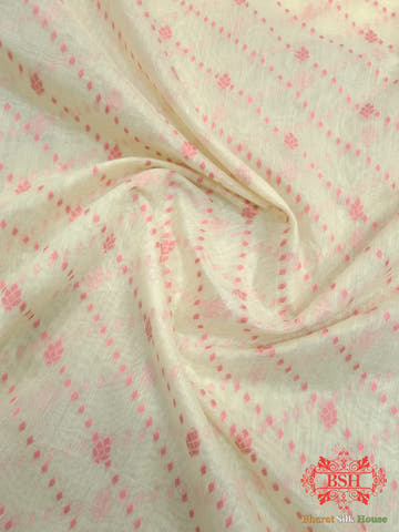 Off White/Peach Woven Banarasi Cotton Saree - Bharat Silk House Banarasi Cotton