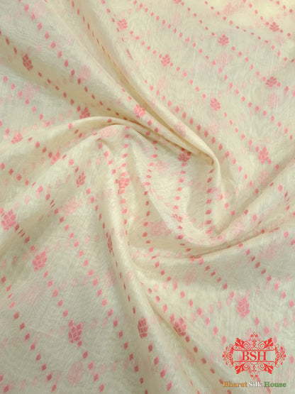 Off White/Peach Woven Banarasi Cotton Saree - Bharat Silk House Banarasi Cotton