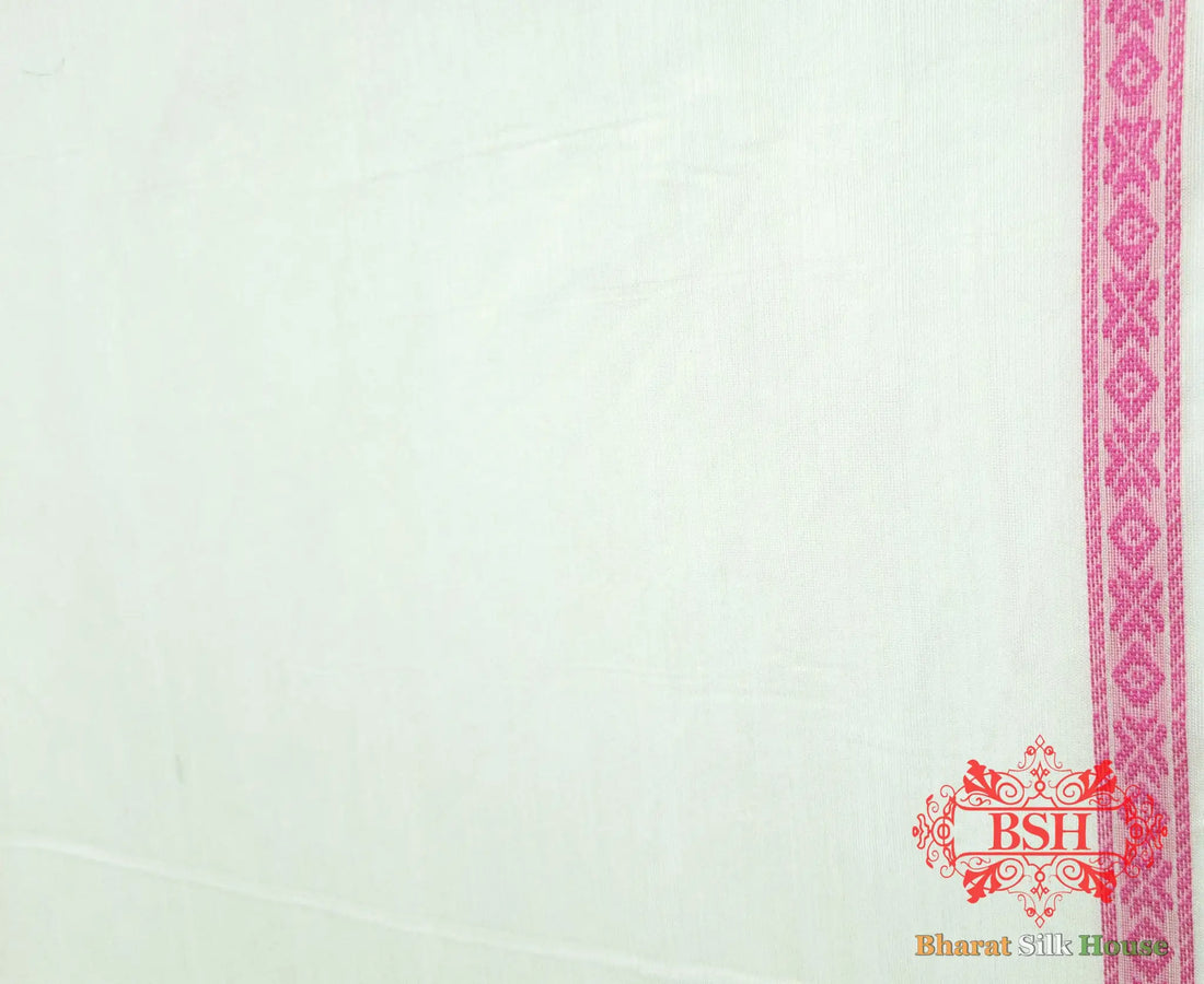 Off White/Pink Woven Banarasi Cotton Saree - Bharat Silk House Banarasi Cotton