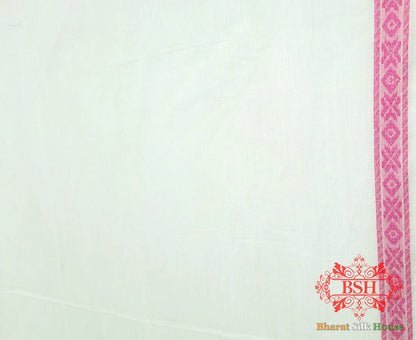 Off White/Pink Woven Banarasi Cotton Saree - Bharat Silk House Banarasi Cotton