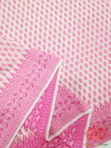 Off White/Pink Woven Banarasi Cotton Saree - Bharat Silk House Banarasi Cotton
