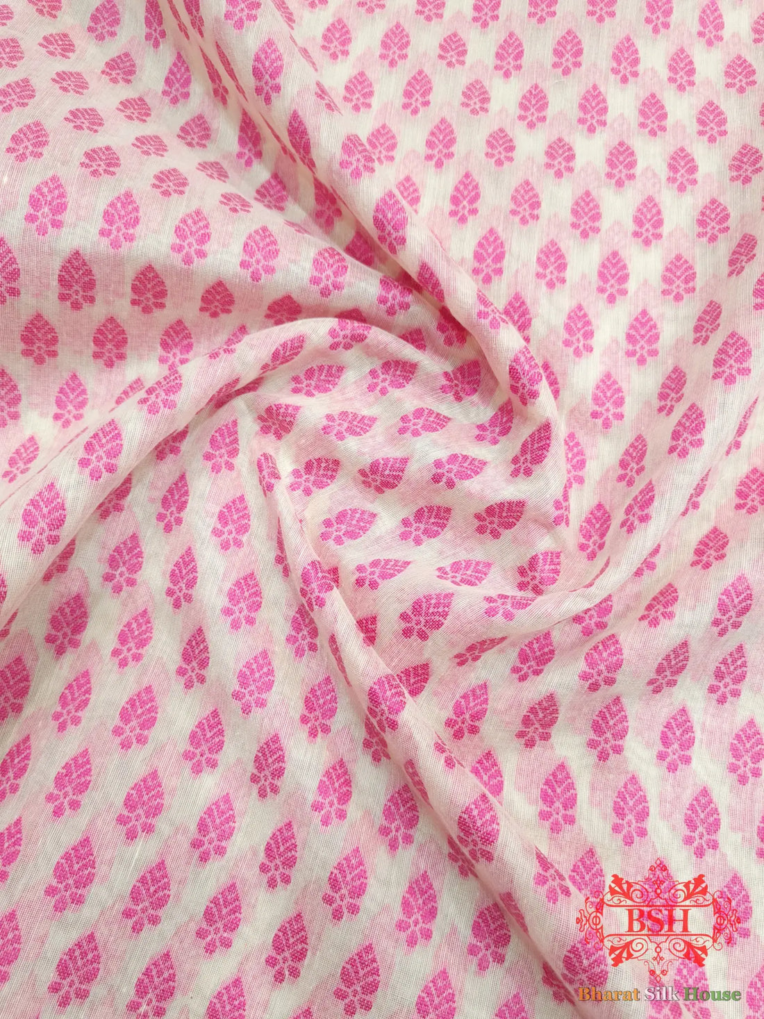 Off White/Pink Woven Banarasi Cotton Saree - Bharat Silk House Banarasi Cotton
