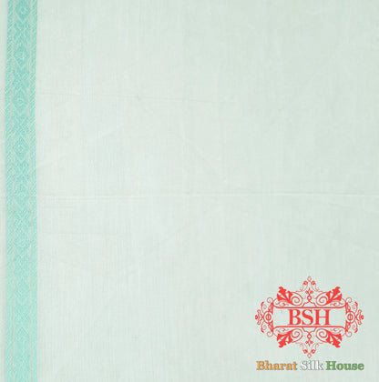 Off White/Rama Green Woven Banarasi Cotton Saree - Bharat Silk House Banarasi Cotton