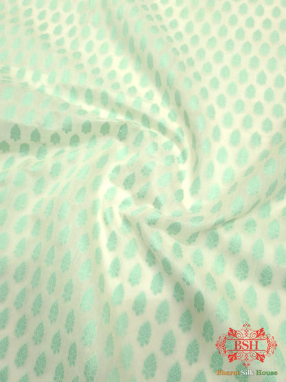 Off White/Rama Green Woven Banarasi Cotton Saree - Bharat Silk House Banarasi Cotton