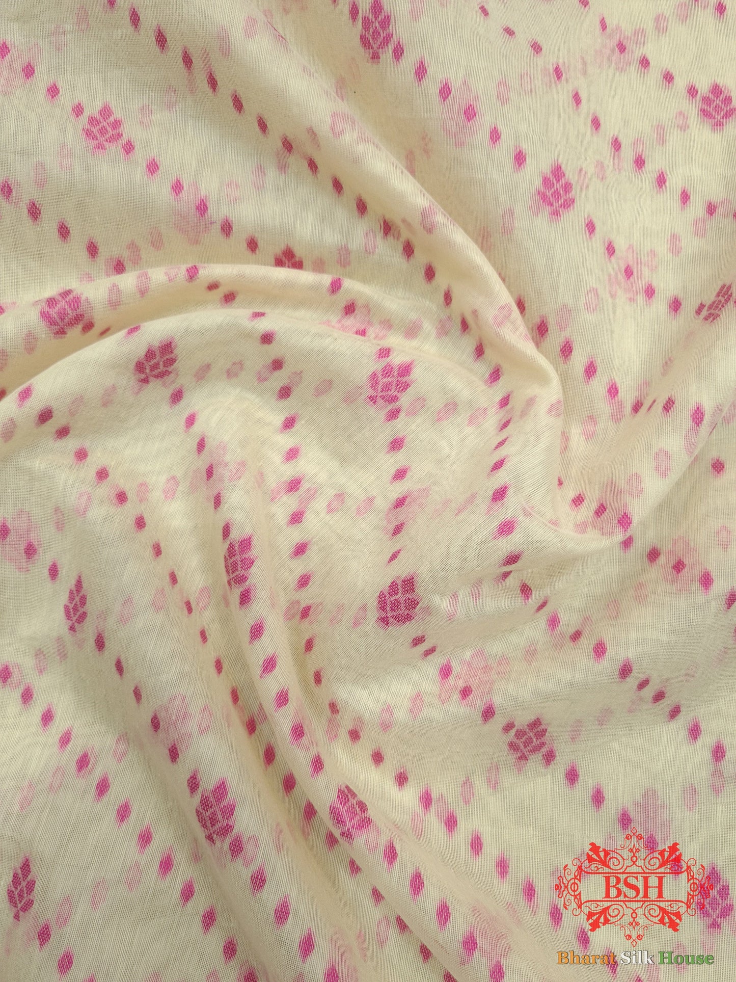 Off White/Rani Woven Banarasi Cotton Saree - Bharat Silk House