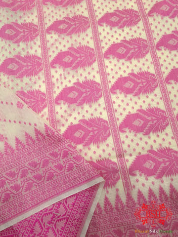 Off White/Rani Woven Banarasi Cotton Saree - Bharat Silk House Banarasi Cotton