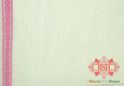 Off White/Rani Woven Banarasi Cotton Saree - Bharat Silk House Banarasi Cotton