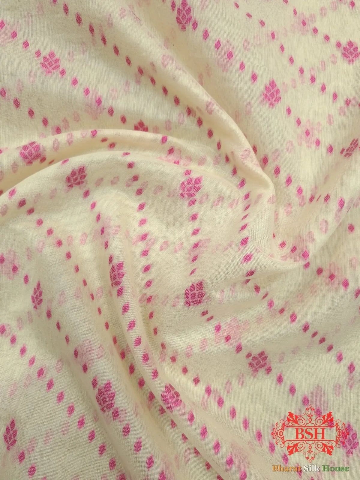 Off White/Rani Woven Banarasi Cotton Saree - Bharat Silk House Banarasi Cotton