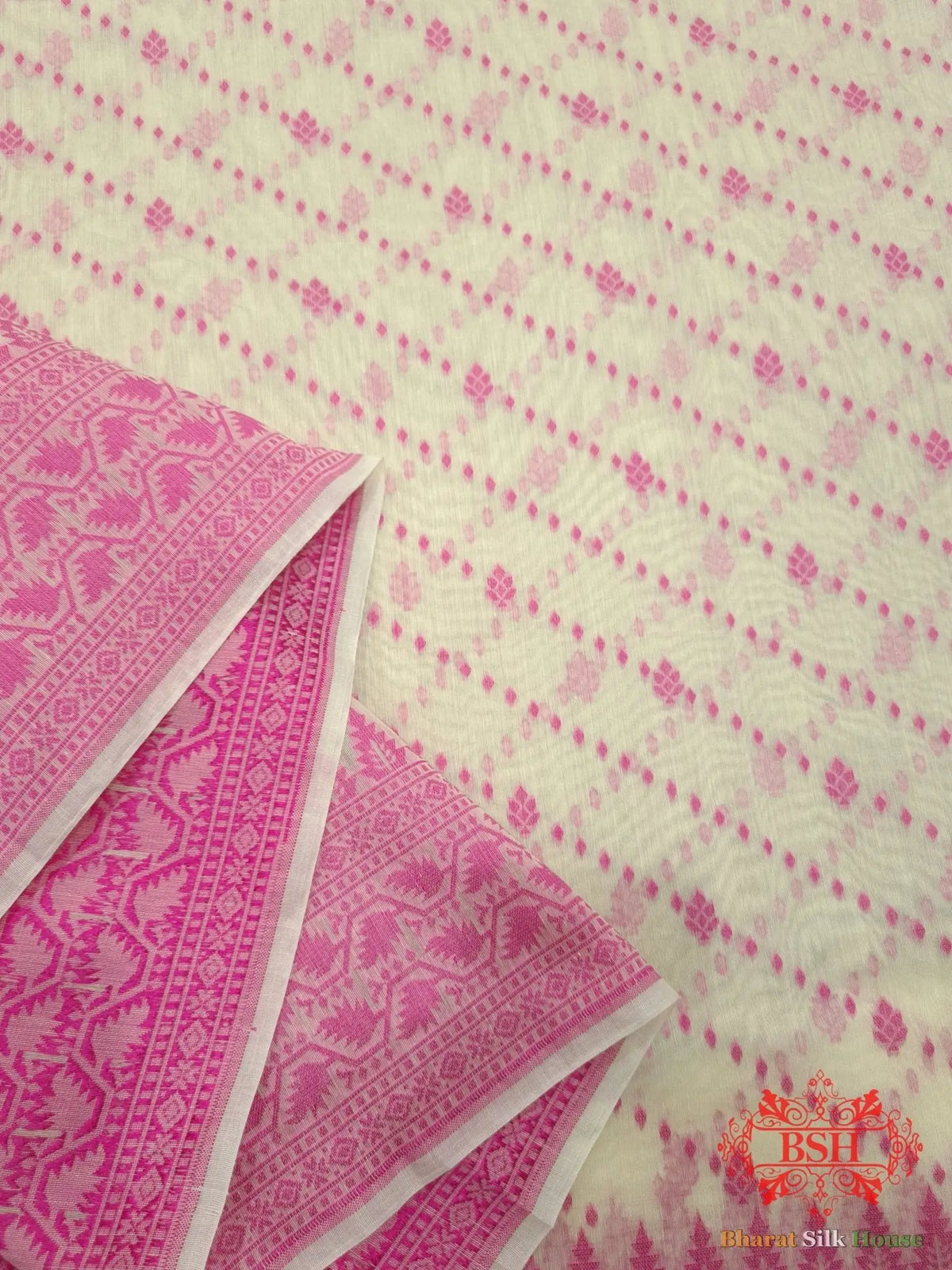Off White/Rani Woven Banarasi Cotton Saree - Bharat Silk House Banarasi Cotton