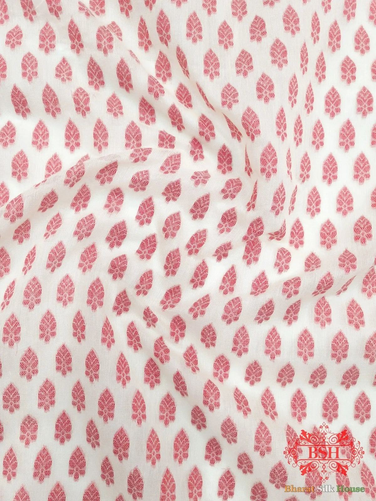 Off White/Red Woven Banarasi Cotton Saree - Bharat Silk House Banarasi Cotton