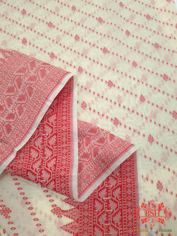 Off White/Red Woven Banarasi Cotton Saree - Bharat Silk House Banarasi Cotton