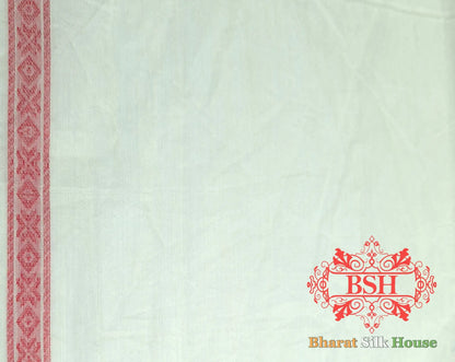 Off White/Red Woven Banarasi Cotton Saree - Bharat Silk House Banarasi Cotton