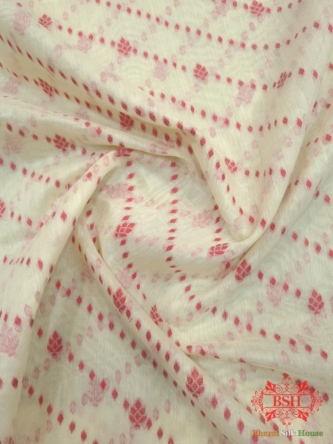 Off White/Red Woven Banarasi Cotton Saree - Bharat Silk House Banarasi Cotton