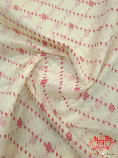 Off White/Red Woven Banarasi Cotton Saree - Bharat Silk House Banarasi Cotton