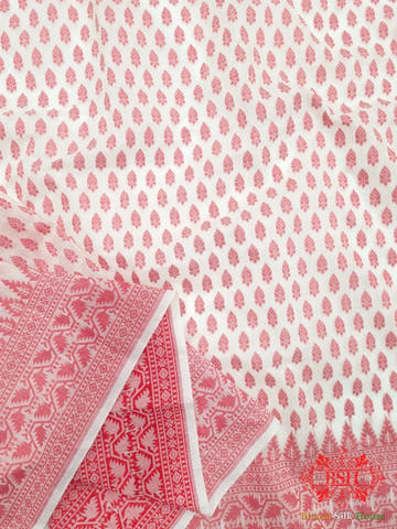 Off White/Red Woven Banarasi Cotton Saree - Bharat Silk House Banarasi Cotton