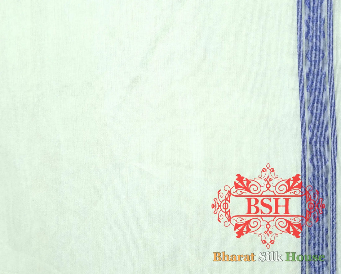 Off White/Royal Blue Woven Banarasi Cotton Saree - Bharat Silk House Banarasi Cotton