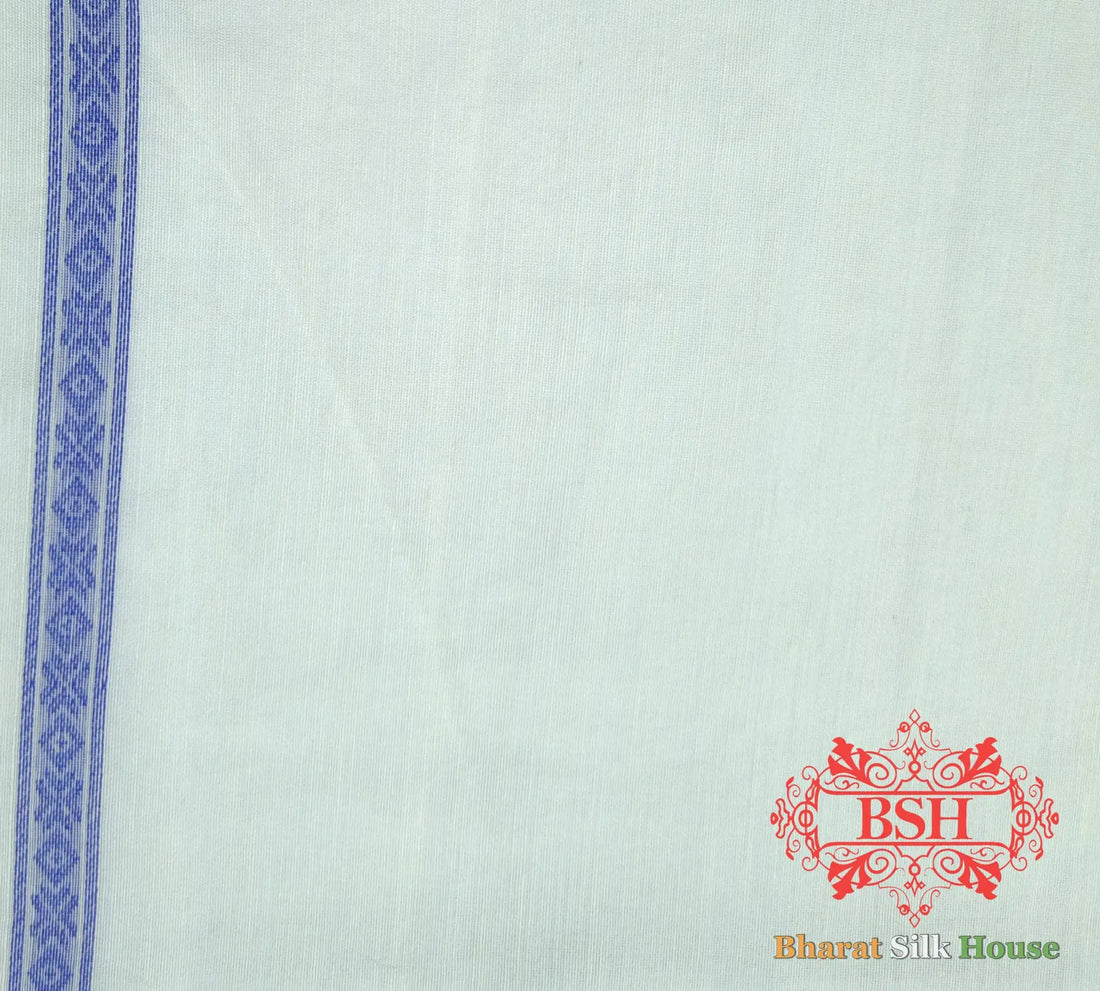 Off White/Royal Blue Woven Banarasi Cotton Saree - Bharat Silk House Banarasi Cotton