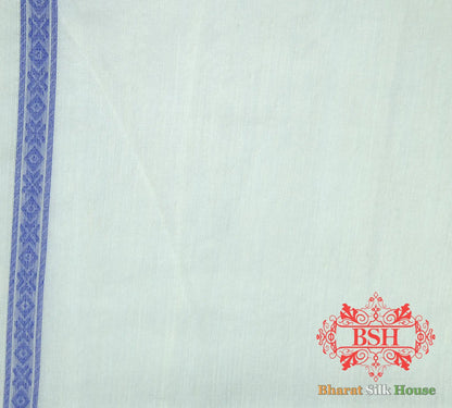 Off White/Royal Blue Woven Banarasi Cotton Saree - Bharat Silk House Banarasi Cotton