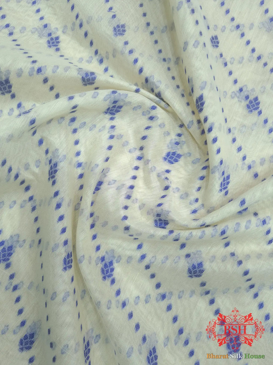 Off White/Royal Blue Woven Banarasi Cotton Saree - Bharat Silk House Banarasi Cotton