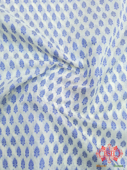 Off White/Royal Blue Woven Banarasi Cotton Saree - Bharat Silk House Banarasi Cotton
