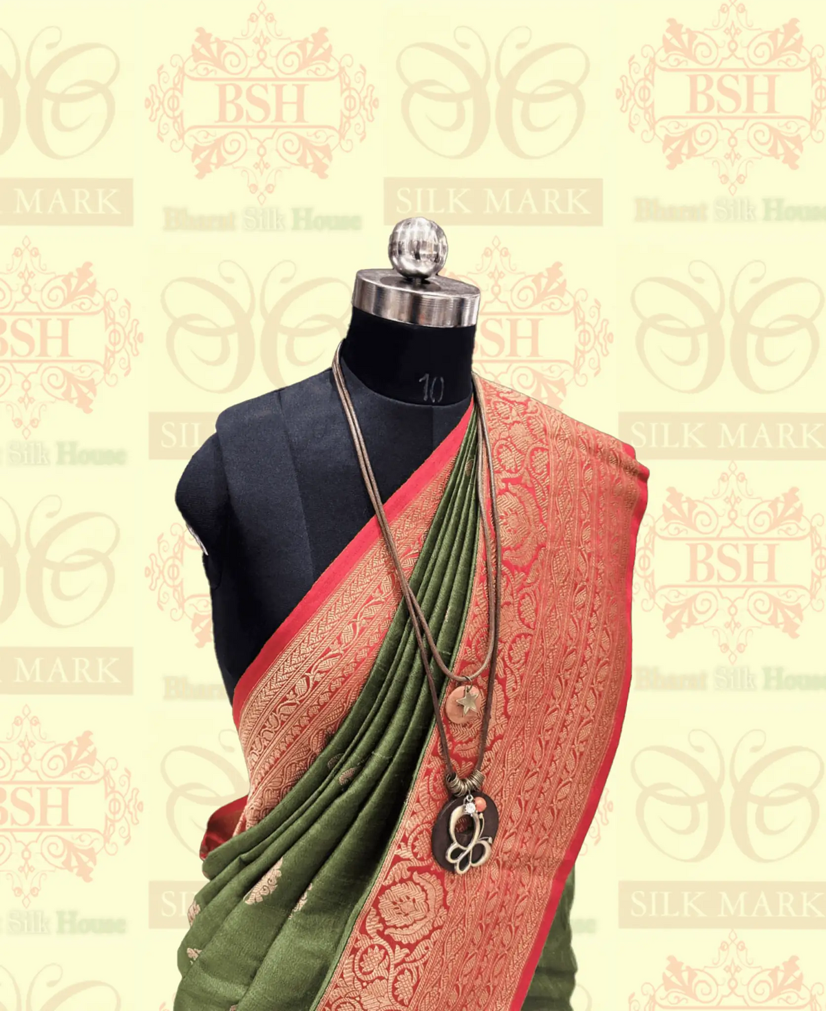 Olive Green Pure Tussar Moonga Silk Handloom Sare With Zari Border - Bharat Silk House Tussar