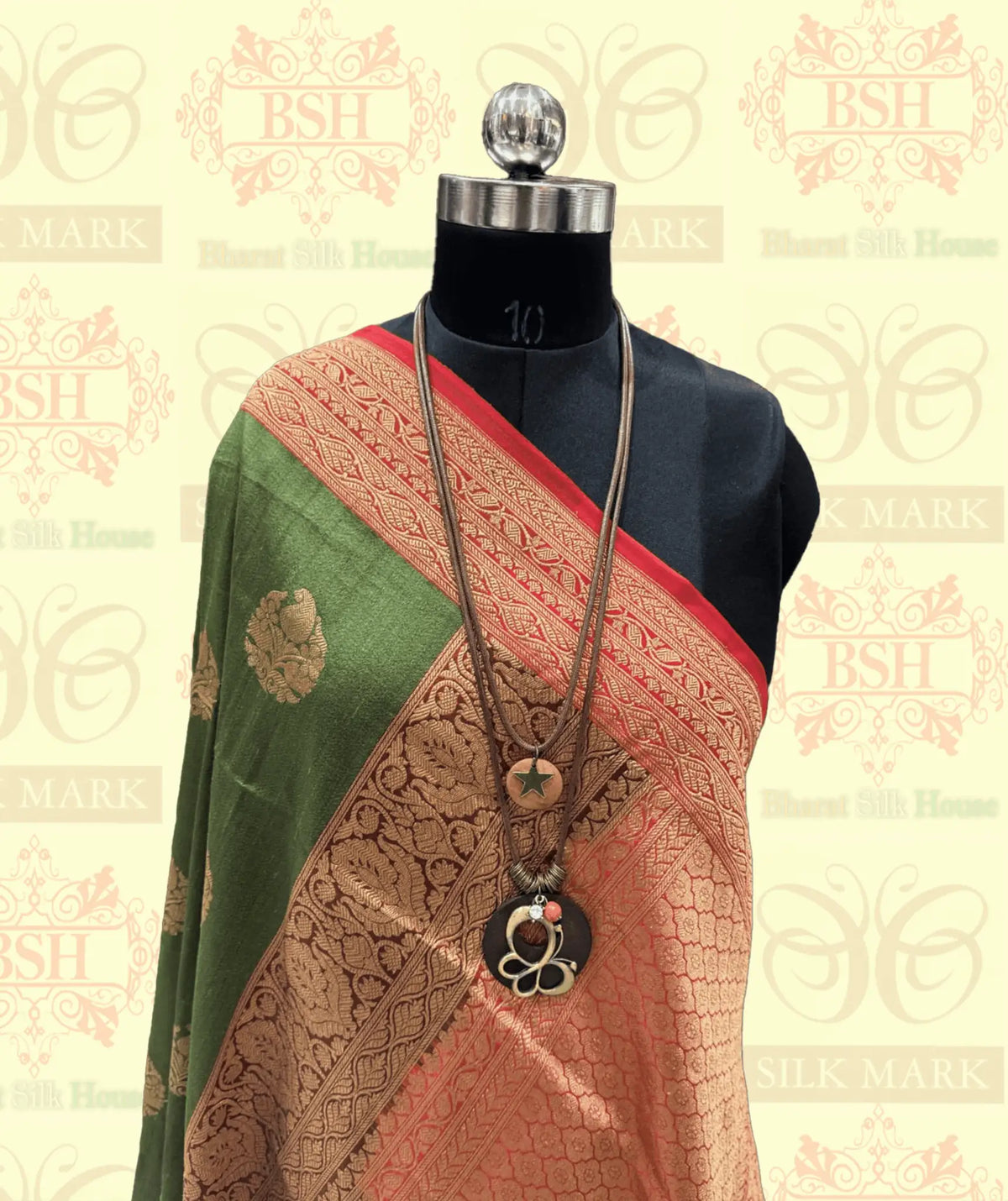 Olive Green Pure Tussar Moonga Silk Handloom Sare With Zari Border - Bharat Silk House Tussar
