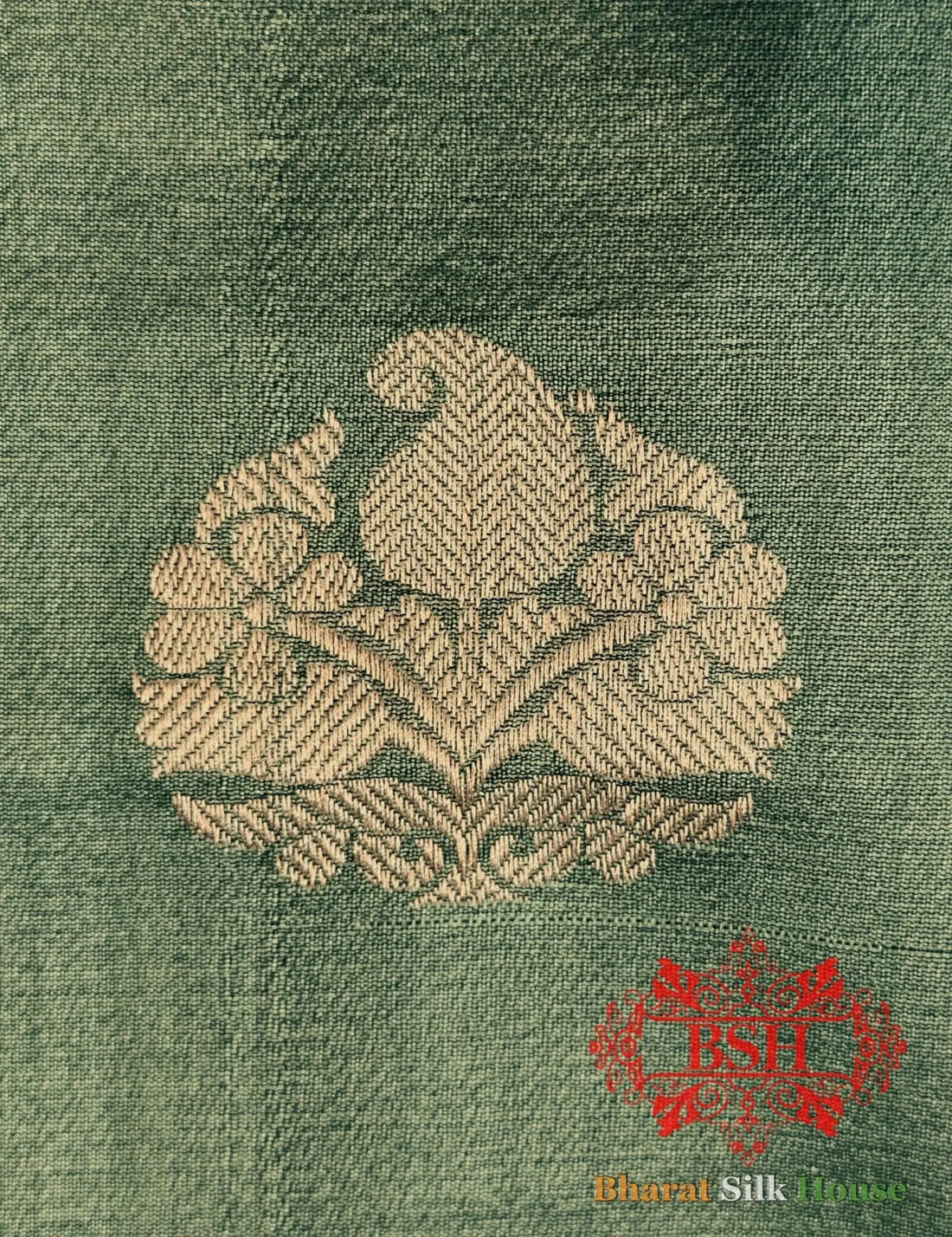 Olive Green Pure Tussar Moonga Silk Handloom Sare With Zari Border - Bharat Silk House Tussar