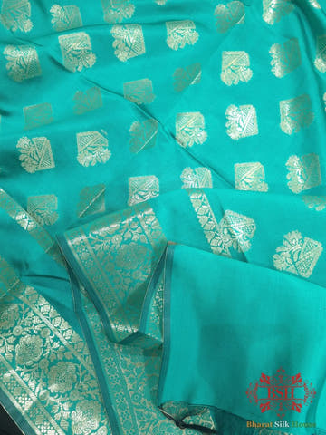Olympic Shades Of Blue Banarasi Semi Silk Dupatta - Bharat Silk House Semi Dupatte