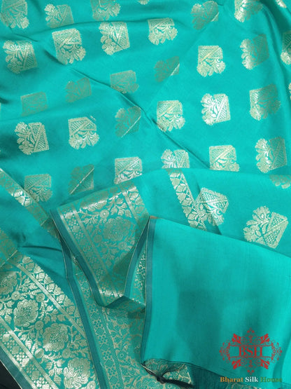 Olympic Shades Of Blue Banarasi Semi Silk Dupatta - Bharat Silk House Semi Dupatte