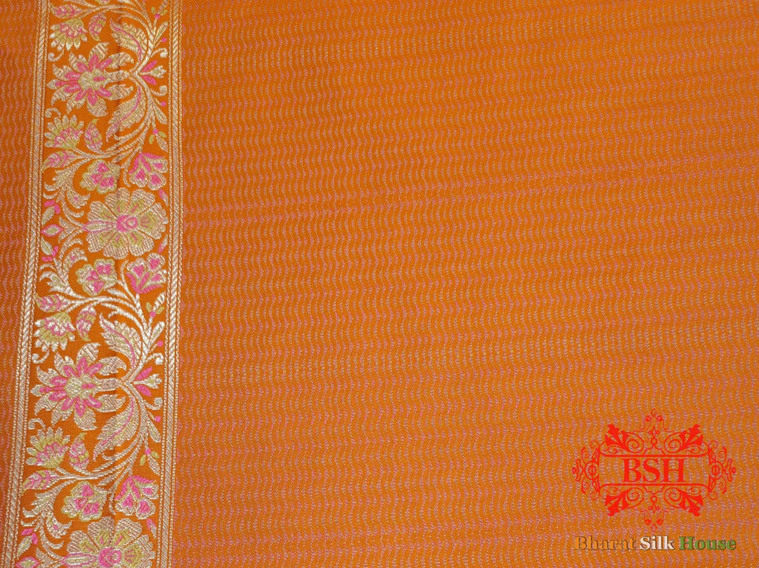 Orange Dohri Resham Zari Booti Tanchoi Silk Saree - Bharat Silk House Tanchoi katan