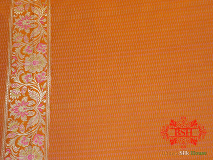 Orange Dohri Resham Zari Booti Tanchoi Silk Saree - Bharat Silk House Tanchoi katan