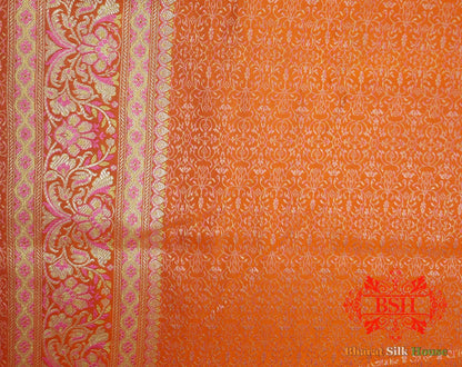 Orange Dohri Resham Zari Booti Tanchoi Silk Saree - Bharat Silk House Tanchoi katan
