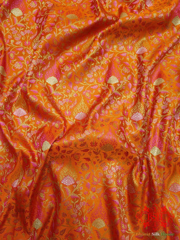 Orange Dohri Resham Zari Booti Tanchoi Silk Saree - Bharat Silk House Tanchoi katan