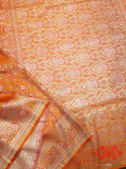 Orange Dohri Resham Zari Booti Tanchoi Silk Saree - Bharat Silk House Tanchoi katan