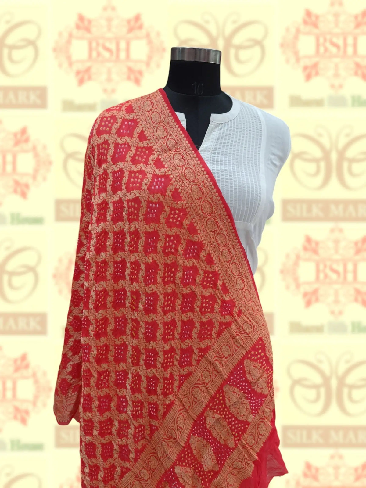 Orange Georgette Banarasi Handloom Bandhani Dupatta - Bharat Silk House Bandhej