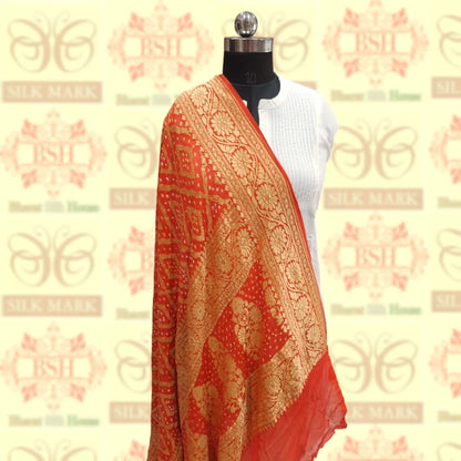Orange Georgette Banarasi Handloom Bandhani Dupatta - Bharat Silk House Bandhej