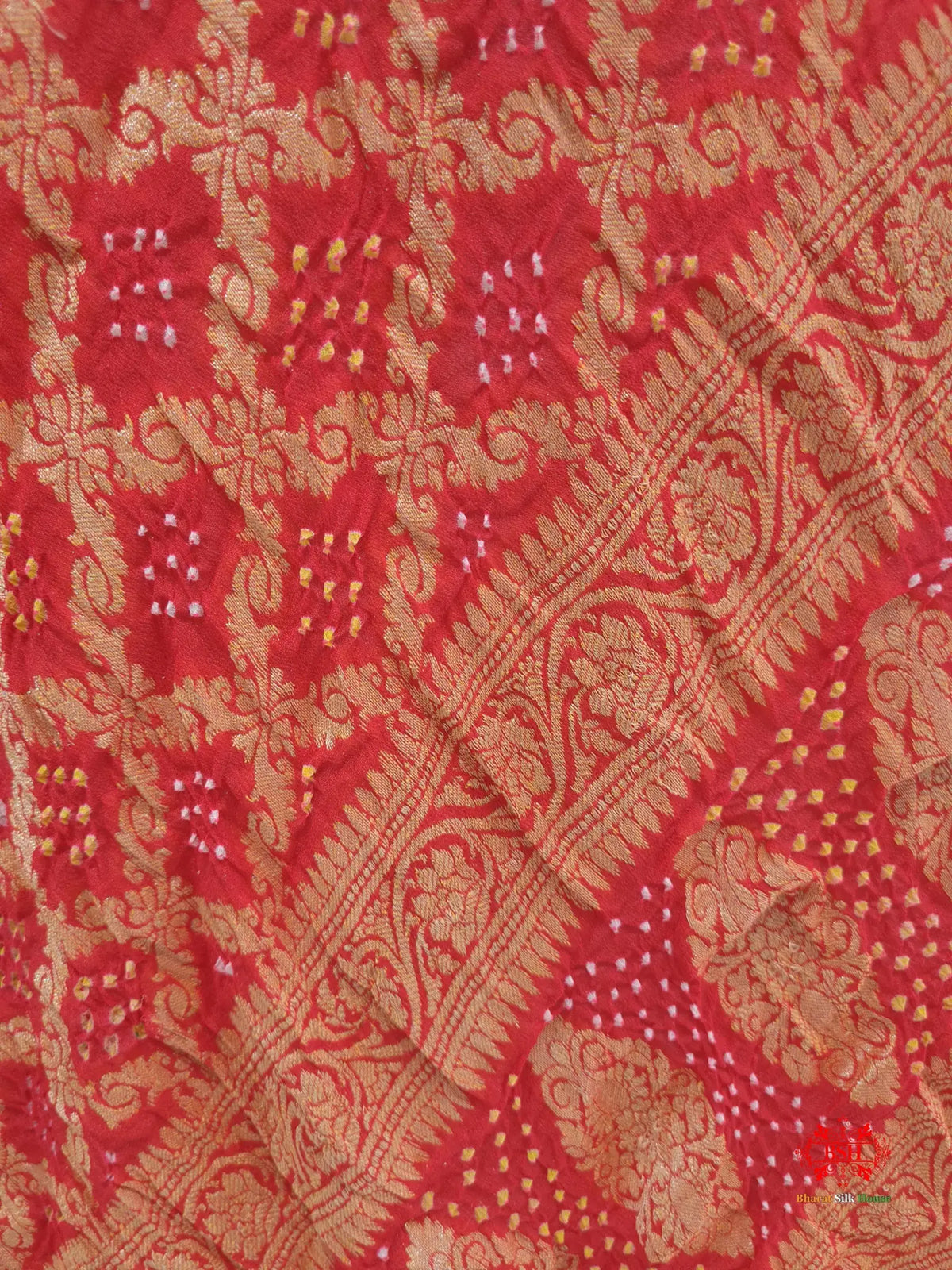 Orange Georgette Banarasi Handloom Bandhani Dupatta - Bharat Silk House Bandhej