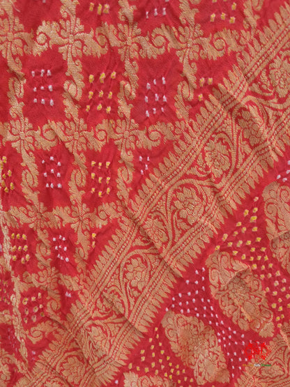 Orange Georgette Banarasi Handloom Bandhani Dupatta - Bharat Silk House Bandhej