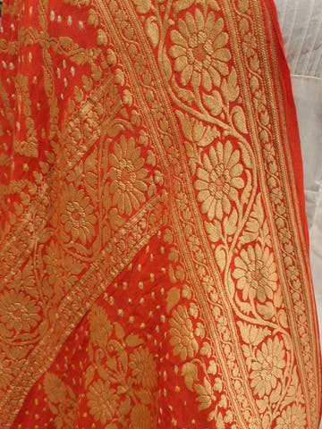 Orange Georgette Banarasi Handloom Bandhani Dupatta - Bharat Silk House Bandhej