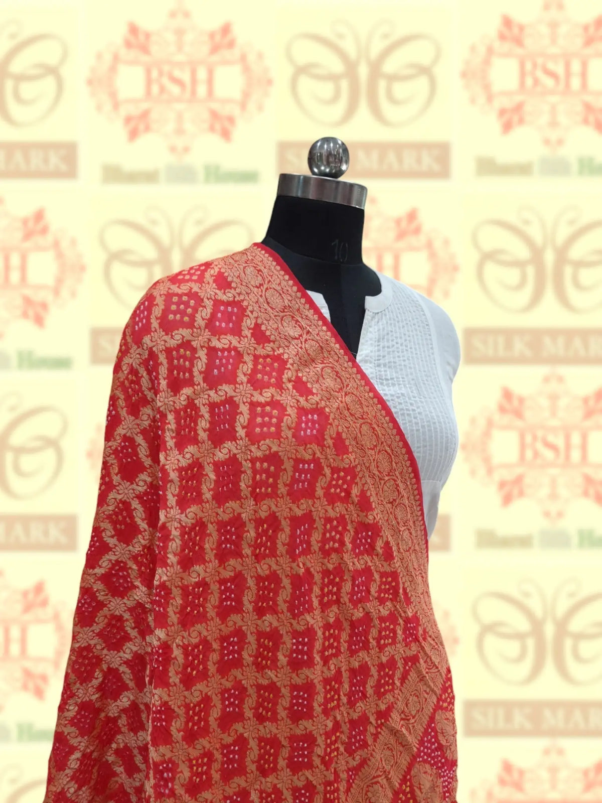 Orange Georgette Banarasi Handloom Bandhani Dupatta - Bharat Silk House Bandhej