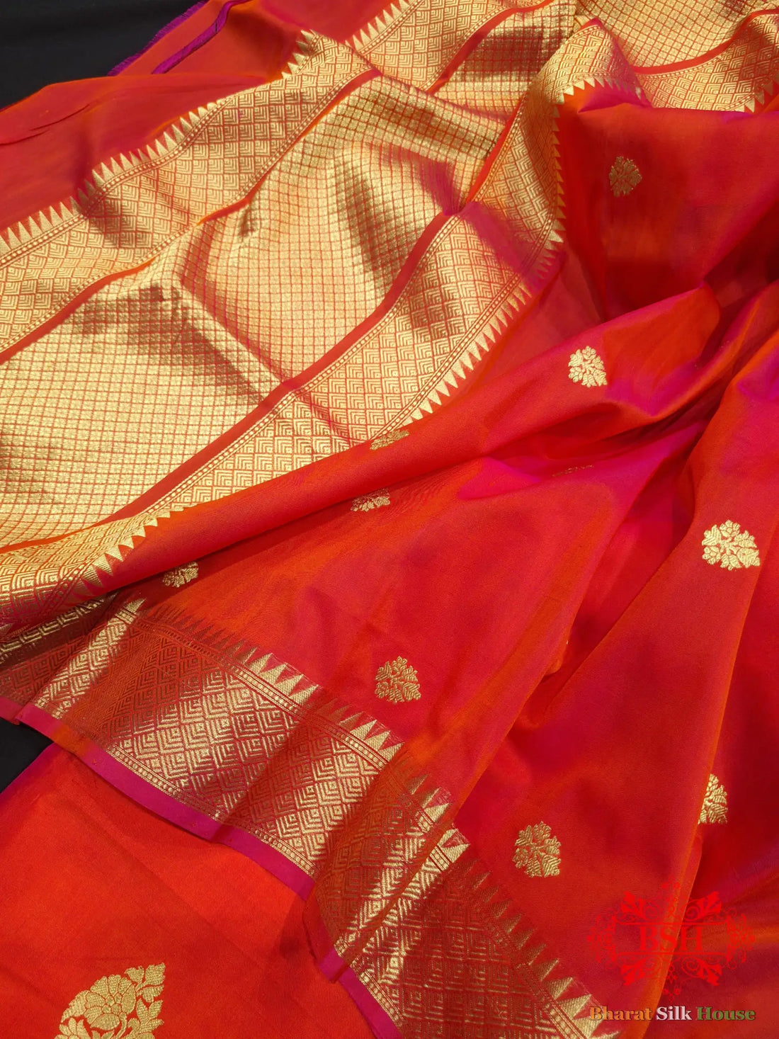Orange Handloom Banarasi Silk Suit Piece - Bharat Silk House Pure Kataan Silk