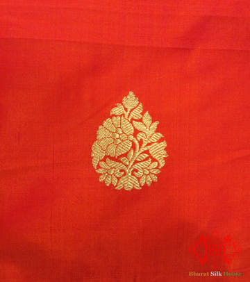 Orange Handloom Banarasi Silk Suit Piece - Bharat Silk House Pure Kataan Silk