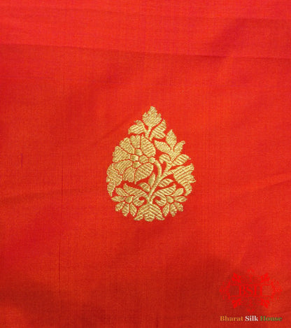 Orange Handloom Banarasi Silk Suit Piece - Bharat Silk House Pure Kataan Silk
