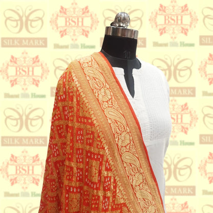 Orange Pure Georgette Banarasi Handloom Bandhani Dupatta - Bharat Silk House Bandhej