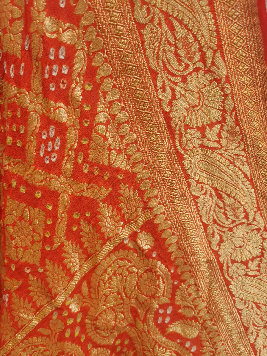 Orange Pure Georgette Banarasi Handloom Bandhani Dupatta - Bharat Silk House Bandhej