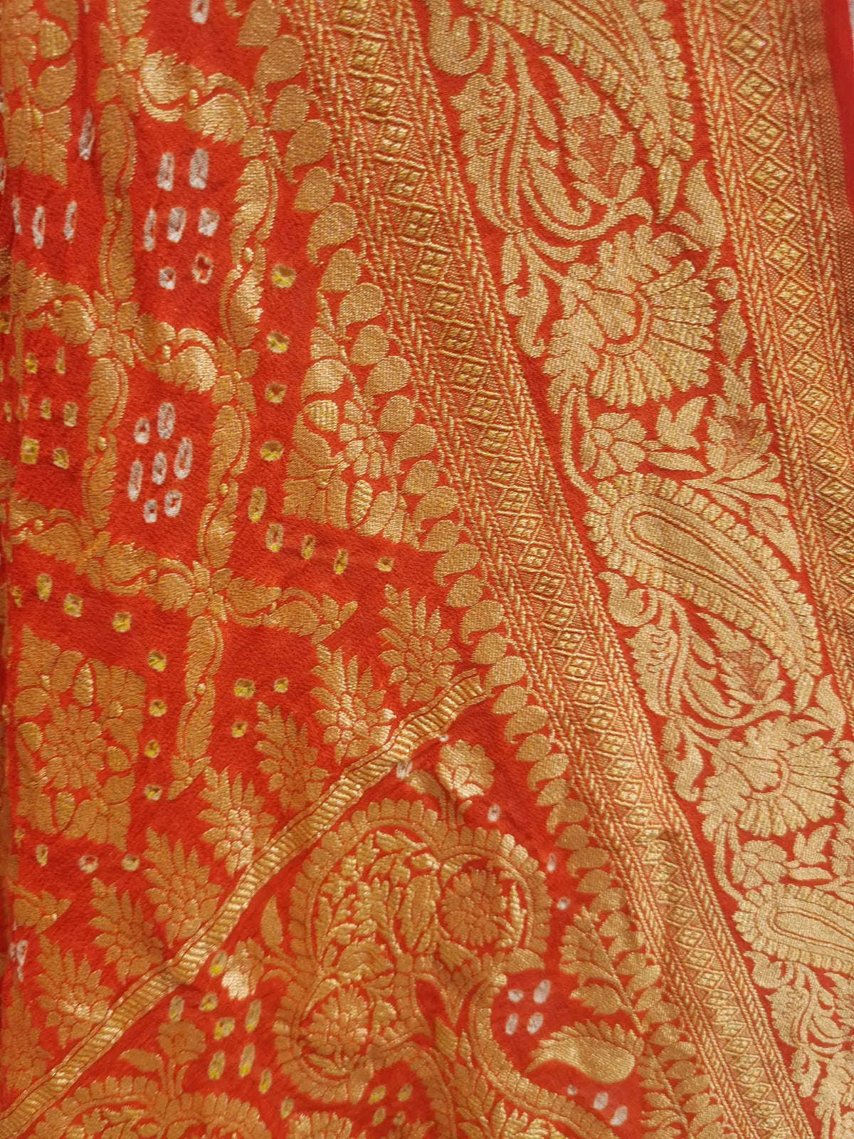 Orange Pure Georgette Banarasi Handloom Bandhani Dupatta - Bharat Silk House Bandhej