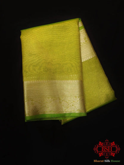 Parrot Green Glass Tissue Silk Saree - Bharat Silk House Tissue Silk