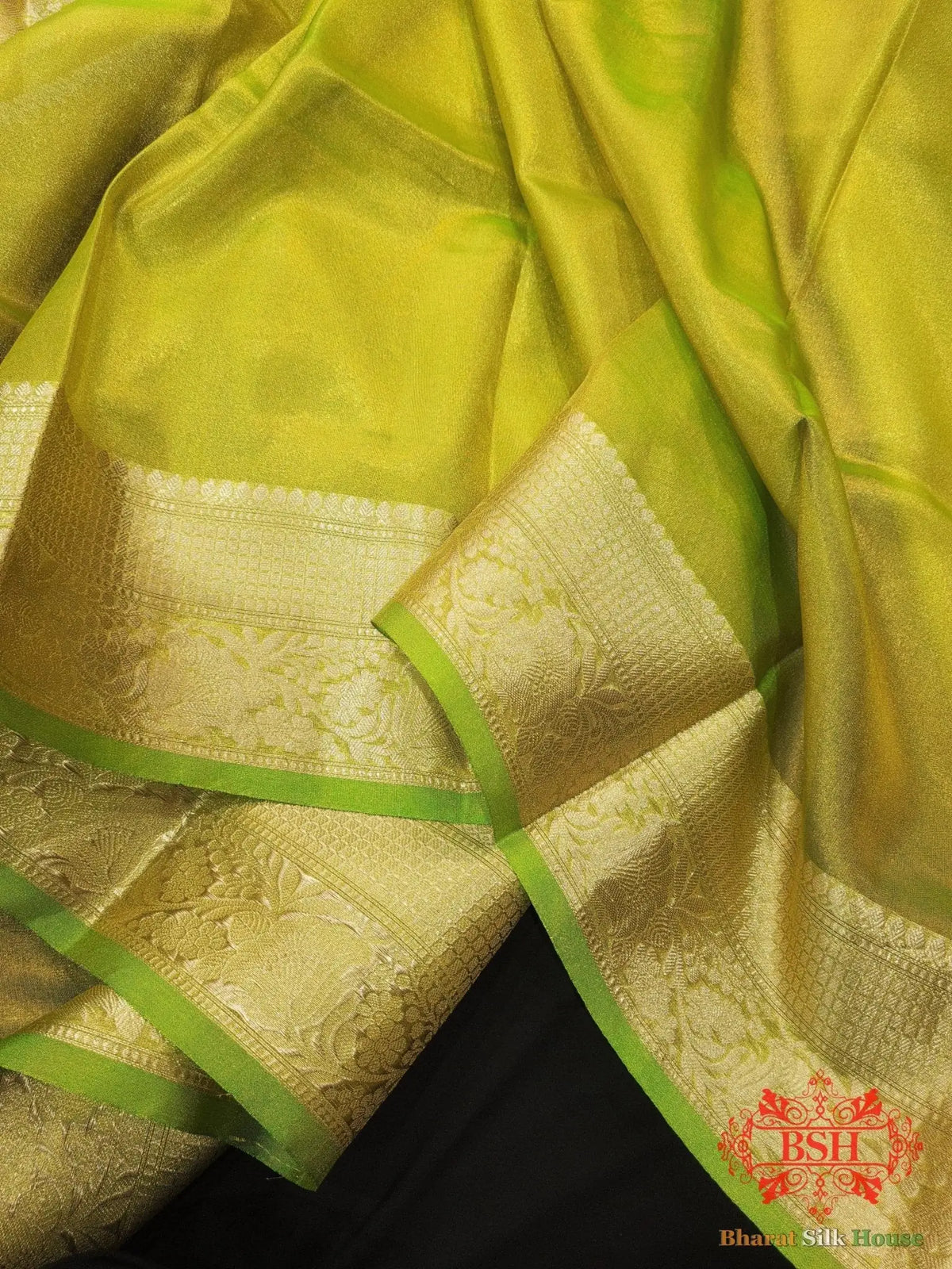 Parrot Green Glass Tissue Silk Saree - Bharat Silk House Tissue Silk